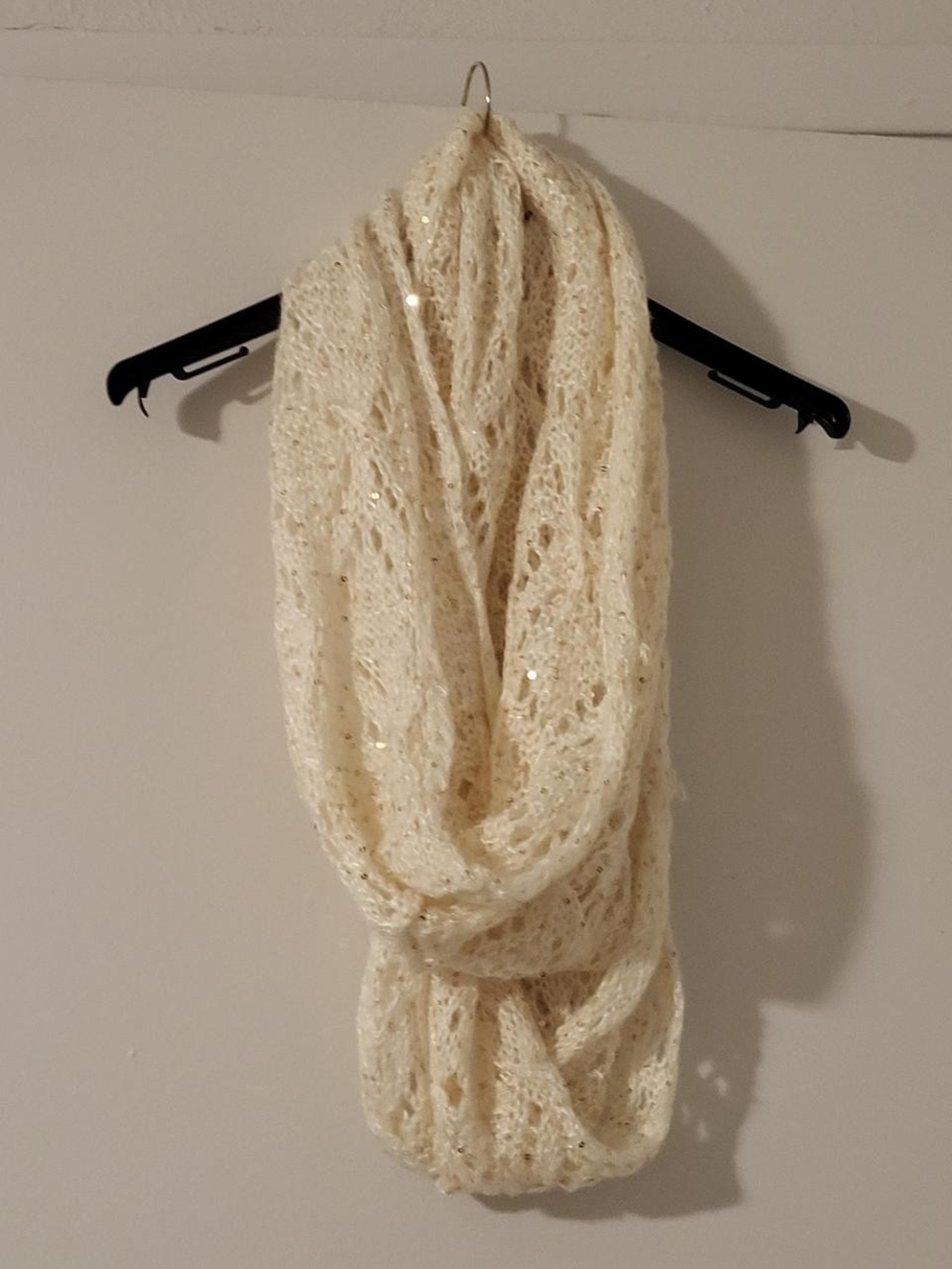 Cream Sequin Knit Infinity Scarf - Women's Accessory